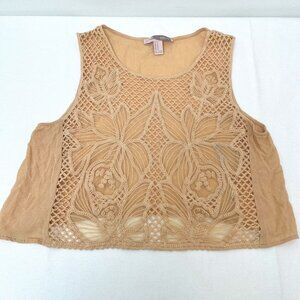 Forever 21 Contemporary Taupe Lace Sheer Short Sleeve Tank Top Women's Medium